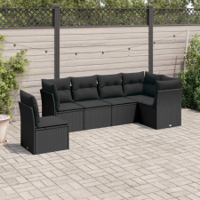 vidaXL 6 részes fekete polyrattan kerti ülőgarnitúra párnákkal kerti bútor