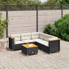 vidaXL 6 részes fekete polyrattan kerti ülőgarnitúra párnákkal kerti bútor
