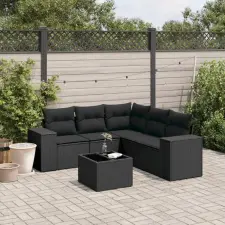 vidaXL 6 részes fekete polyrattan kerti ülőgarnitúra párnákkal kerti bútor