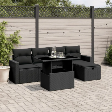 vidaXL 6 részes fekete polyrattan kerti ülőgarnitúra párnákkal kerti bútor