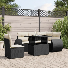 vidaXL 6 részes fekete polyrattan kerti ülőgarnitúra párnákkal kerti bútor