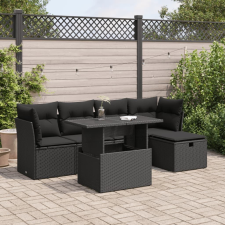 vidaXL 6 részes fekete polyrattan kerti ülőgarnitúra párnákkal kerti bútor
