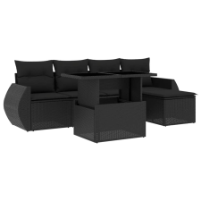 vidaXL 6 részes fekete polyrattan kerti ülőgarnitúra párnákkal (3268495) kerti bútor