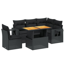 vidaXL 6 részes fekete polyrattan kerti ülőgarnitúra párnákkal (3271755) kerti bútor