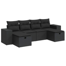 vidaXL 6 részes fekete polyrattan kerti ülőgarnitúra párnákkal (3325721) kerti bútor