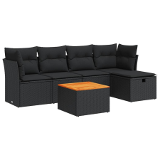 vidaXL 6 részes fekete polyrattan kerti ülőgarnitúra párnákkal (3325751) kerti bútor