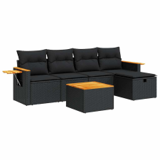 vidaXL 6 részes fekete polyrattan kerti ülőgarnitúra párnákkal (3325961) kerti bútor