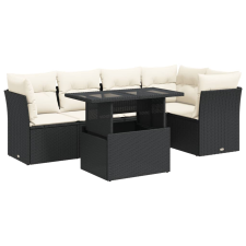 vidaXL 6 részes fekete polyrattan kerti ülőgarnitúra párnákkal (3326157) kerti bútor