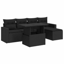 vidaXL 6 részes fekete polyrattan kerti ülőgarnitúra párnákkal (3326296) kerti bútor