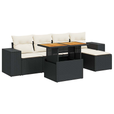 vidaXL 6 részes fekete polyrattan kerti ülőgarnitúra párnákkal (3327360) kerti bútor