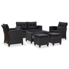 vidaXL 6 részes fekete polyrattan kerti ülőgarnitúra párnákkal (46151) kerti bútor