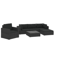 vidaXL 6 részes fekete polyrattan kerti ülőgarnitúra párnákkal (46745) kerti bútor