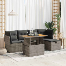 vidaXL 6 részes szürke polyrattan akácfa kerti ülőgarnitúra párnákkal kerti bútor