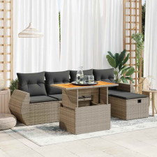 vidaXL 6 részes szürke polyrattan akácfa kerti ülőgarnitúra párnákkal kerti bútor