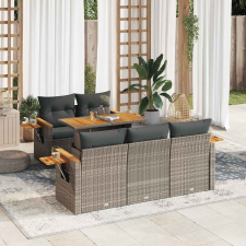 vidaXL 6 részes szürke polyrattan akácfa kerti ülőgarnitúra párnákkal kerti bútor
