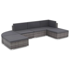 vidaXL 6-részes szürke polyrattan kerti bútorszett párnákkal kerti bútor