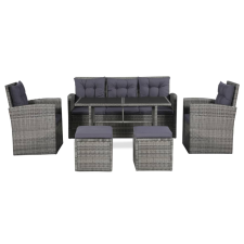vidaXL 6-részes szürke polyrattan kerti bútorszett párnákkal (43960) kerti bútor