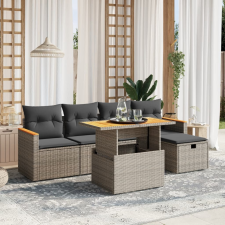 vidaXL 6 részes szürke polyrattan kerti ülőgarnitúra párnákkal kerti bútor