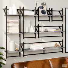 vidaXL 6 részes szürke sonoma színű szerelt fa falipolcszett rúddal bútor