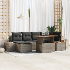 vidaXL 7 darabos kertbütor készlet párnákkal, szürke poly rattan, akácia kerti bútor