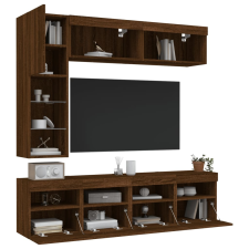 vidaXL 7 db barna tölgy színű falra szerelhető TV-szekrény LED-ekkel bútor