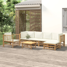 vidaXL 7 részes bambusz kerti ülőgarnitúra krémfehér párnákkal kerti bútor