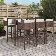 vidaXL 7 részes barna polyrattan kerti bárszett párnákkal kerti bútor