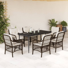 vidaXL 7-részes barna polyrattan kerti étkezőgarnitúra párnával kerti bútor