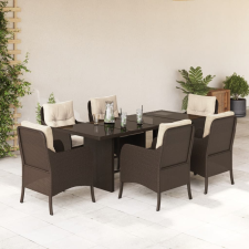 vidaXL 7-részes barna polyrattan kerti étkezőgarnitúra párnával kerti bútor