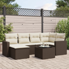 vidaXL 7 részes barna polyrattan kerti ülőgarnitúra párnákkal kerti bútor