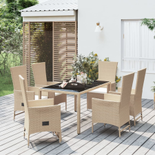 vidaXL 7 részes bézs polyrattan kerti étkezőgarnitúra párnákkal kerti bútor