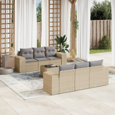 vidaXL 7 részes bézs polyrattan kerti ülőgarnitúra párnákkal kerti bútor