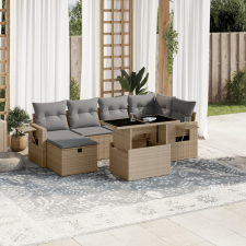 vidaXL 7 részes bézs polyrattan kerti ülőgarnitúra párnákkal kerti bútor