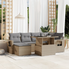 vidaXL 7 részes bézs polyrattan kerti ülőgarnitúra párnákkal kerti bútor