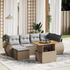 vidaXL 7 részes bézs polyrattan kerti ülőgarnitúra párnákkal kerti bútor