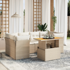 vidaXL 7 részes bézs polyrattan kerti ülőgarnitúra párnákkal kerti bútor