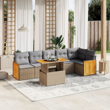 vidaXL 7 részes bézs polyrattan kerti ülőgarnitúra párnákkal kerti bútor