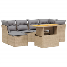 vidaXL 7 részes bézs polyrattan kerti ülőgarnitúra párnákkal kerti bútor