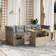 vidaXL 7 részes bézs polyrattan kerti ülőgarnitúra párnákkal kerti bútor
