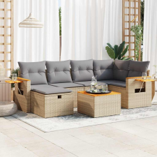 vidaXL 7 részes bézs polyrattan kerti ülőgarnitúra párnákkal kerti bútor