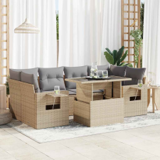 vidaXL 7 részes bézs polyrattan kerti ülőgarnitúra párnákkal kerti bútor