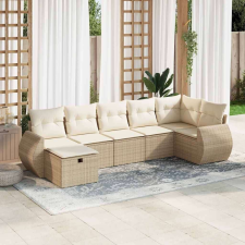 vidaXL 7 részes bézs polyrattan kerti ülőgarnitúra párnákkal kerti bútor