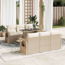 vidaXL 7 részes bézs polyrattan kerti ülőgarnitúra párnákkal kerti bútor
