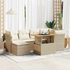 vidaXL 7 részes bézs polyrattan kerti ülőgarnitúra párnákkal kerti bútor
