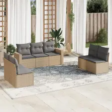 vidaXL 7 részes bézs polyrattan kerti ülőgarnitúra párnákkal kerti bútor