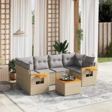 vidaXL 7 részes bézs polyrattan kerti ülőgarnitúra párnákkal kerti bútor