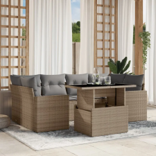 vidaXL 7 részes bézs polyrattan kerti ülőgarnitúra párnákkal kerti bútor