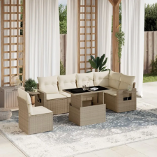 vidaXL 7 részes bézs polyrattan kerti ülőgarnitúra párnákkal kerti bútor
