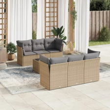 vidaXL 7 részes bézs polyrattan kerti ülőgarnitúra párnákkal kerti bútor