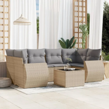 vidaXL 7 részes bézs polyrattan kerti ülőgarnitúra párnákkal kerti bútor